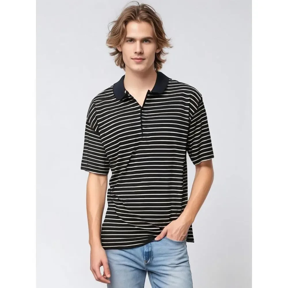 Cutter & Buck Men's XL Black/White Striped Short Sleeve Polo‎ Shirt